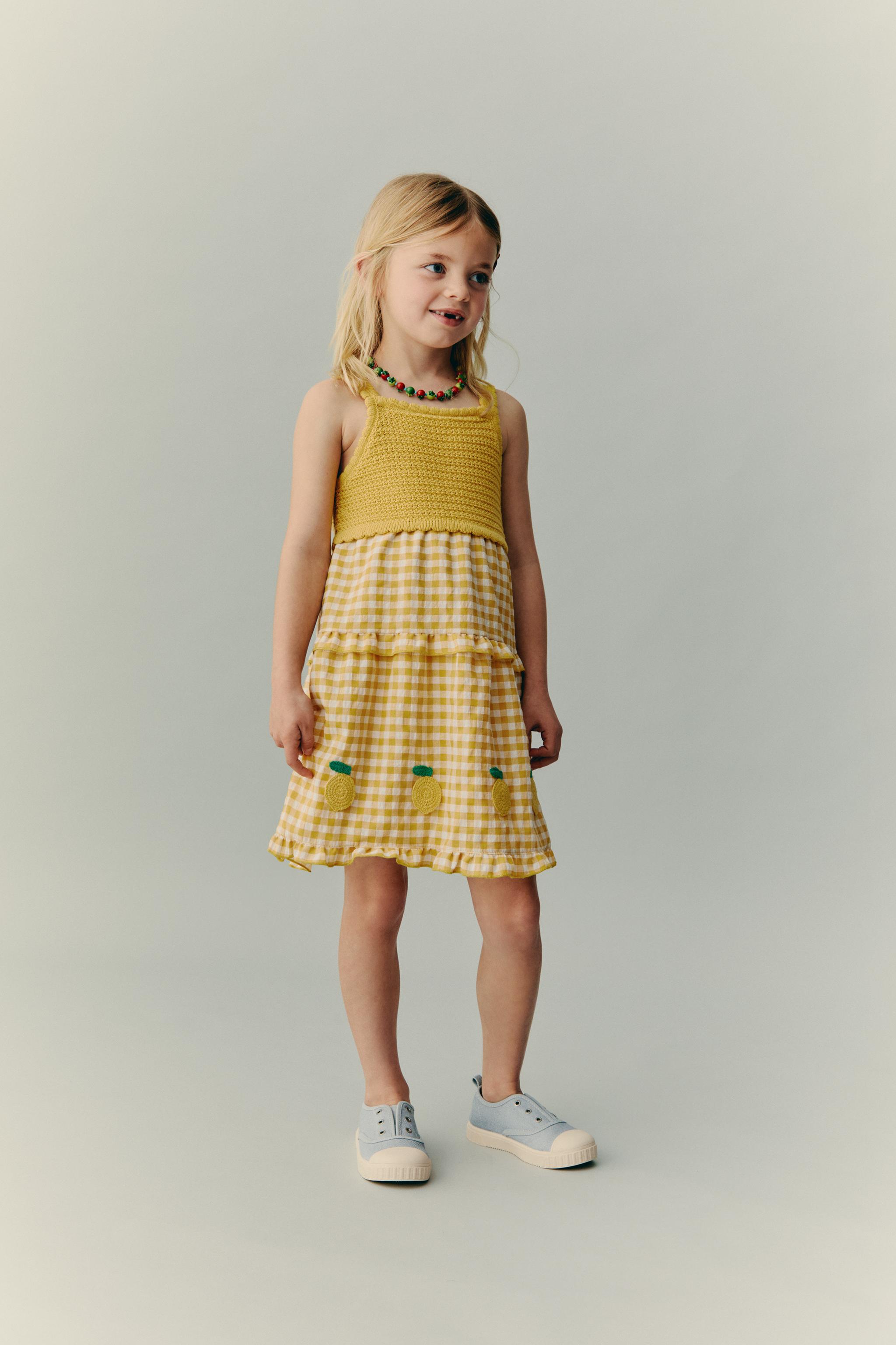 ROBE BIMATIÈRE EN MAILLE CARREAUX VICHY CITRONS CASA LAWA X ZARA KIDS